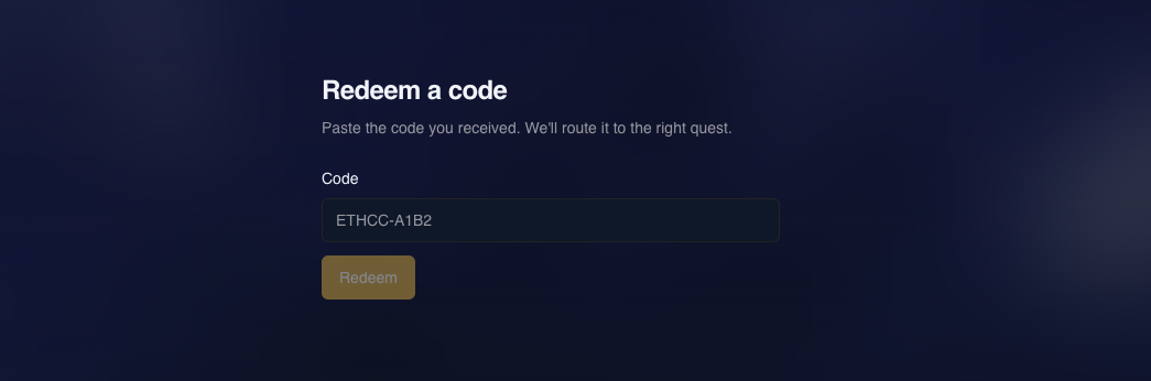 Campaign site → /redeem → code entry