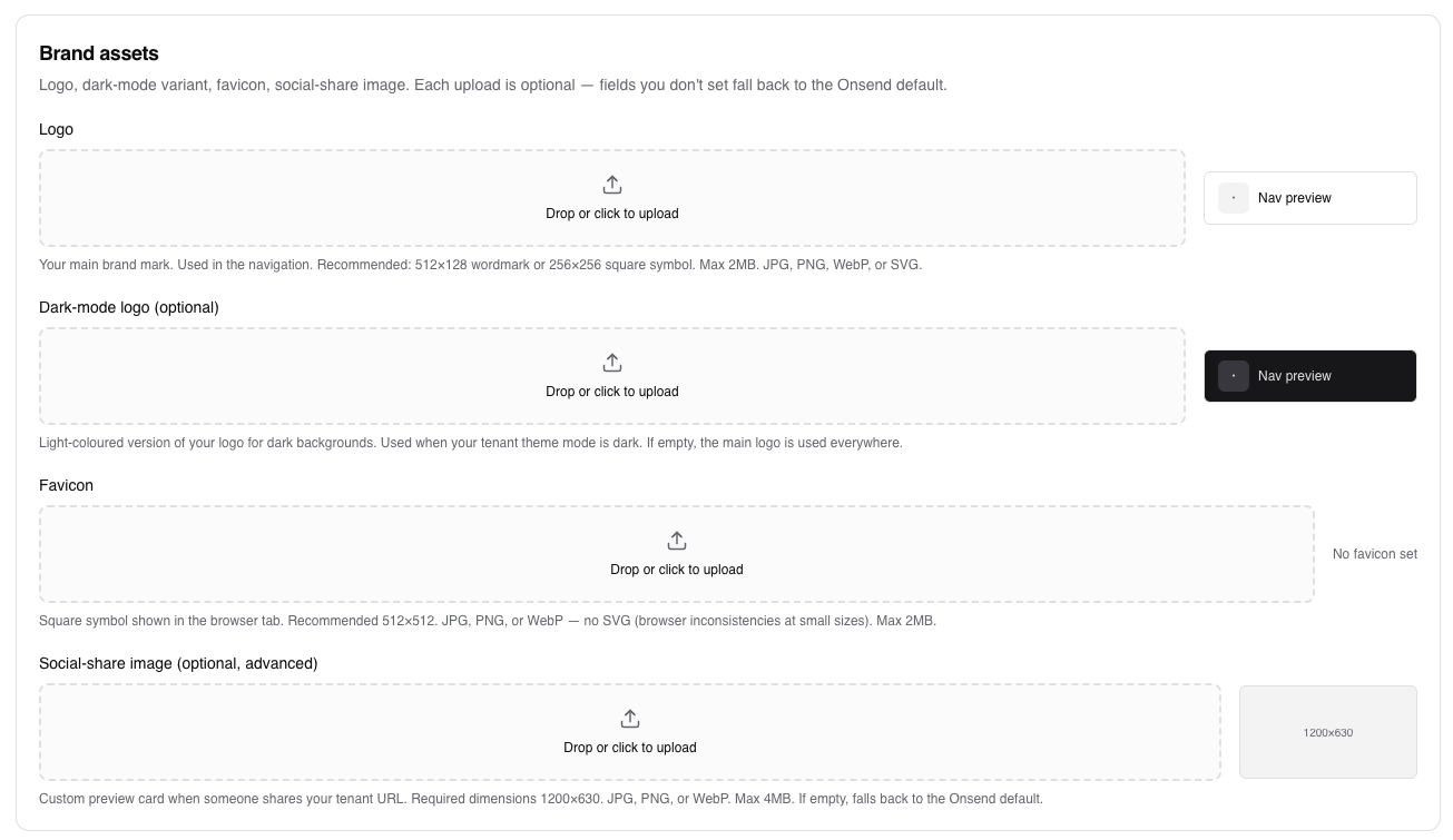 Admin → Settings → Branding → Brand assets