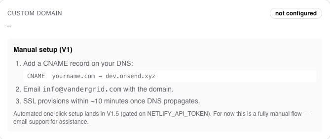 Admin → Settings → Domain → current subdomain (CNAME target)