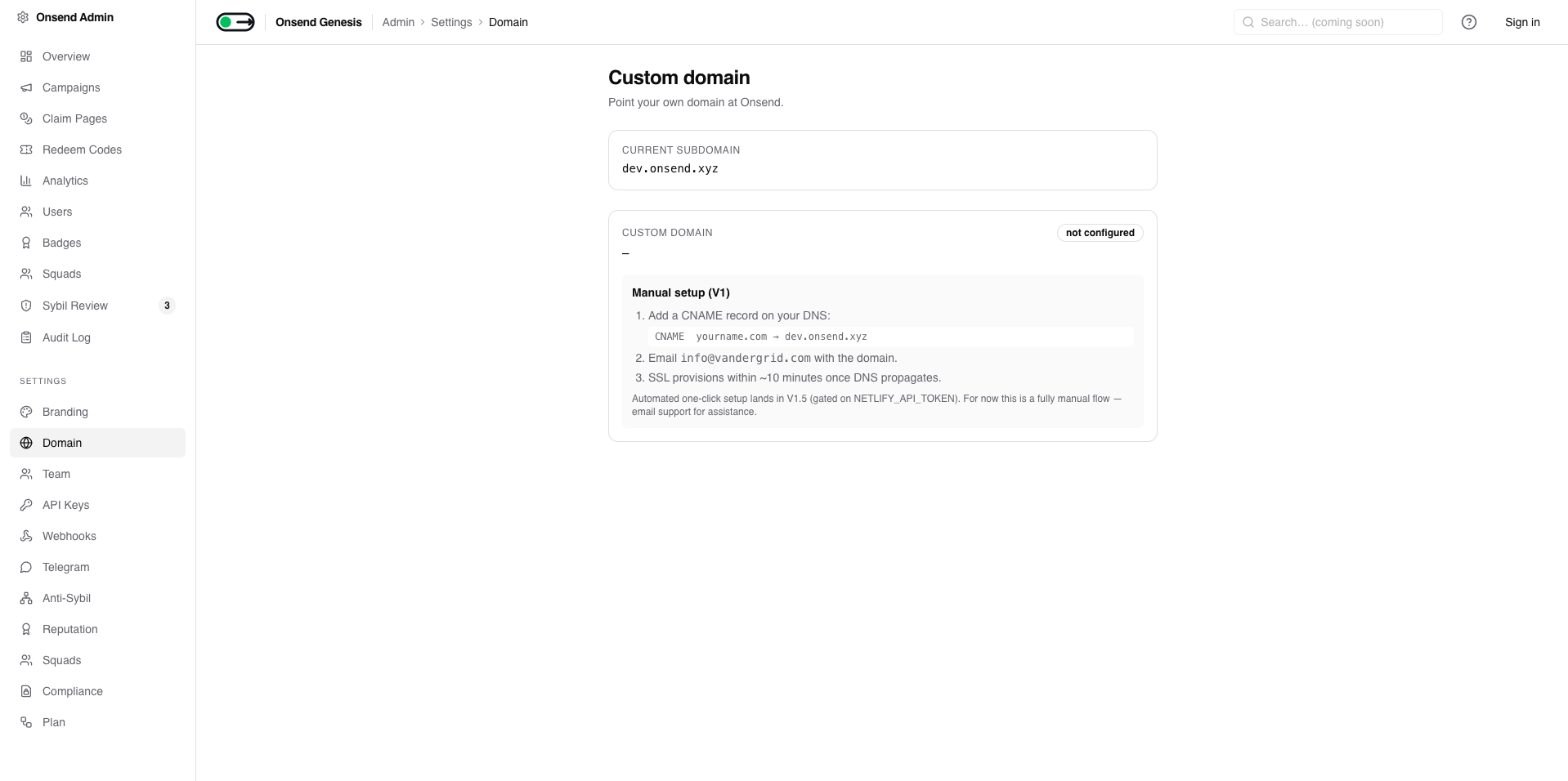 Admin → Settings → Domain
