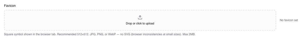 Admin → Settings → Branding → Favicon and Social-share image